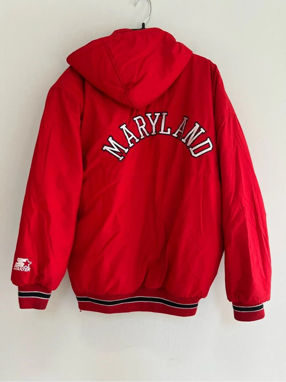 STARTER RARE Early 90s Vintage Maryland Terrapins Hooded Insulated Red Jacket, M